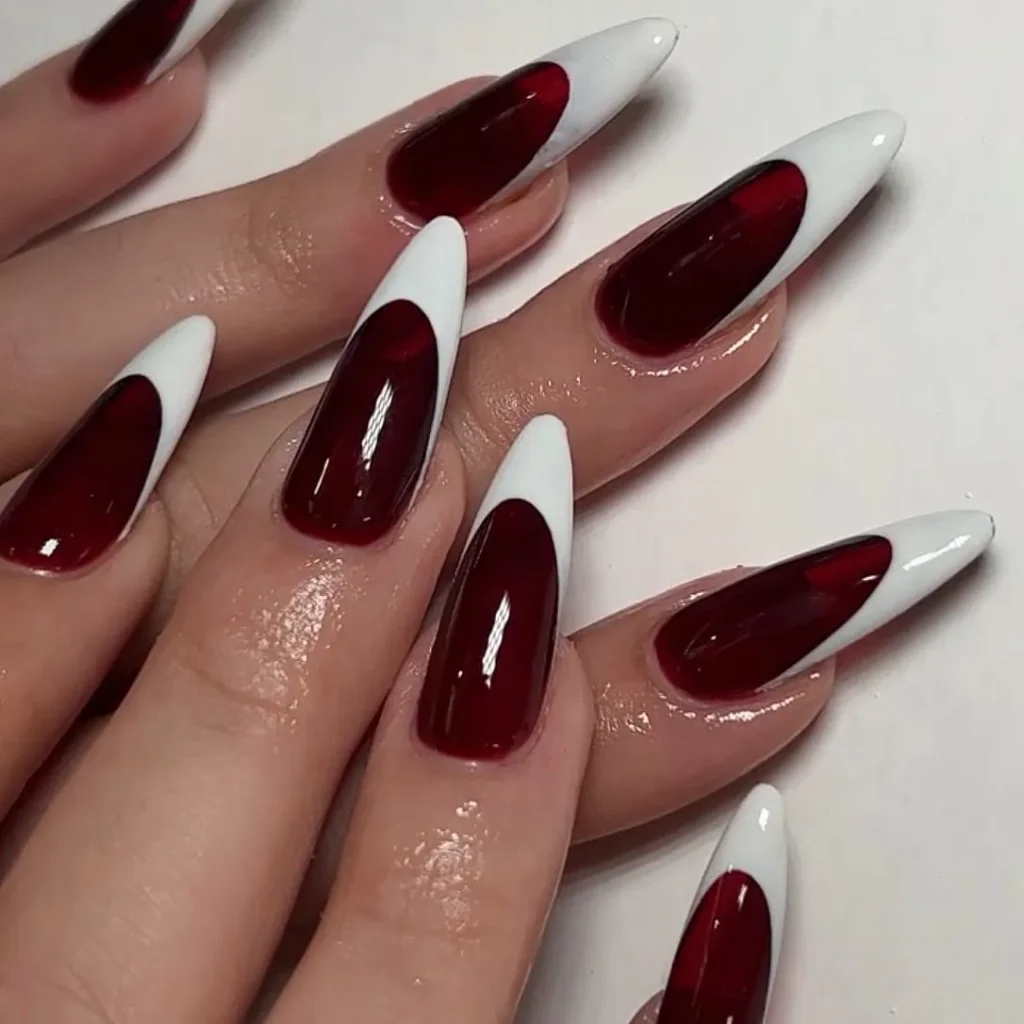 Maroon French Tip Nails