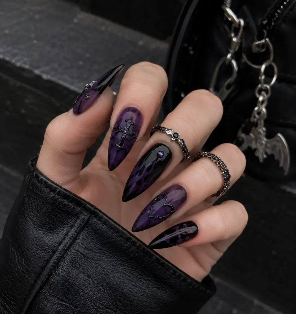 Gothic Purple Cross Nails