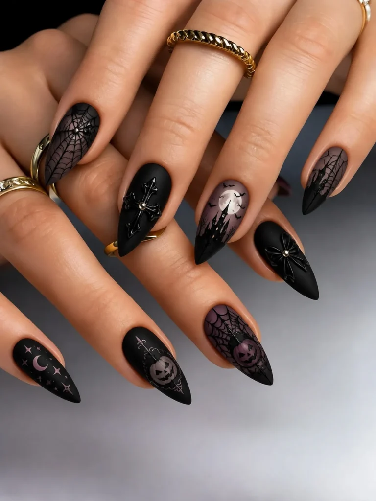 Gothic Moon Pumpkin Nails