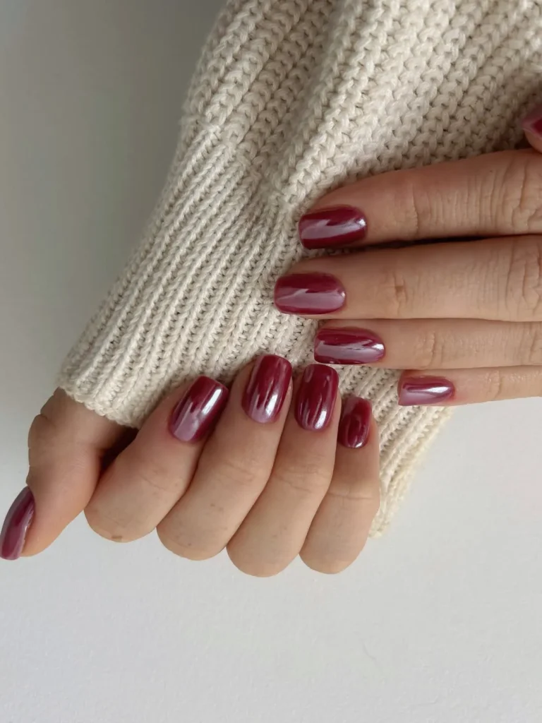 Maroon Chrome Fall Nails