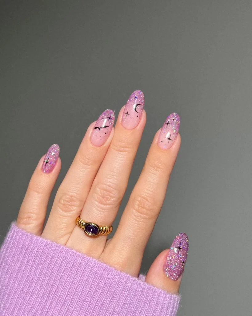 Silver Cat Halloween Nails