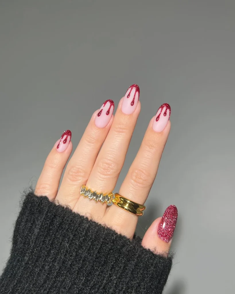 Glitter Blood Drip Nails