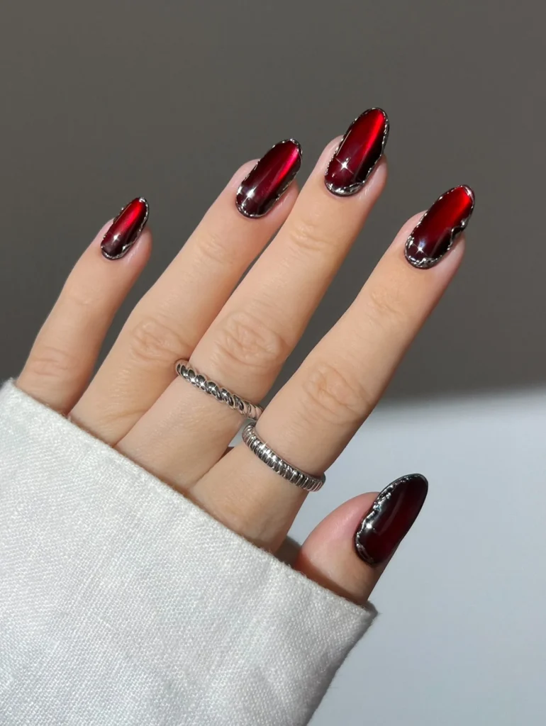 Maroon Cat Eye Nails