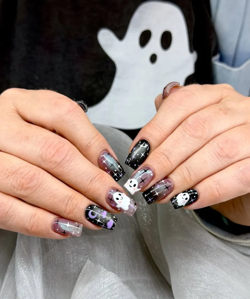 Ghostly Starry Halloween Nails