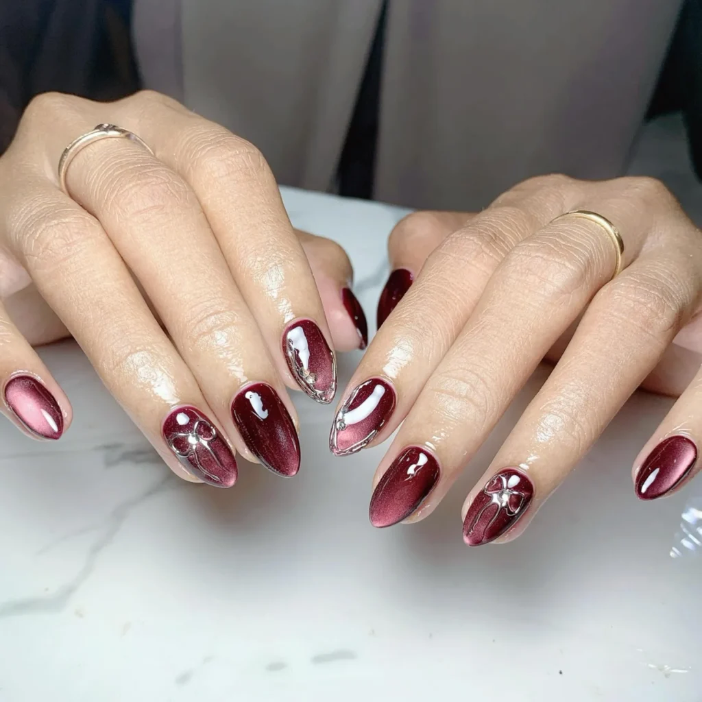 Burgundy Maroon Velvet Nails