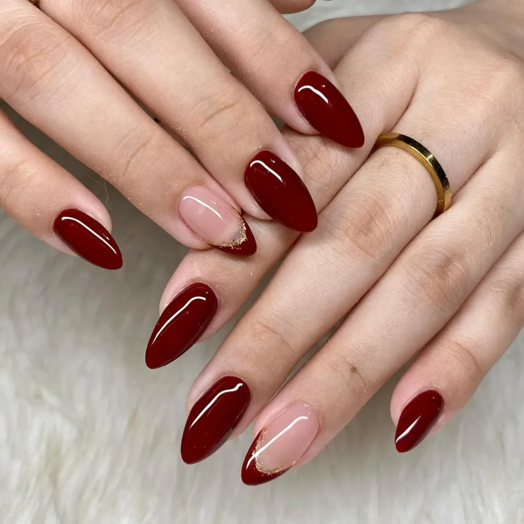 Maroon And Gold Nails