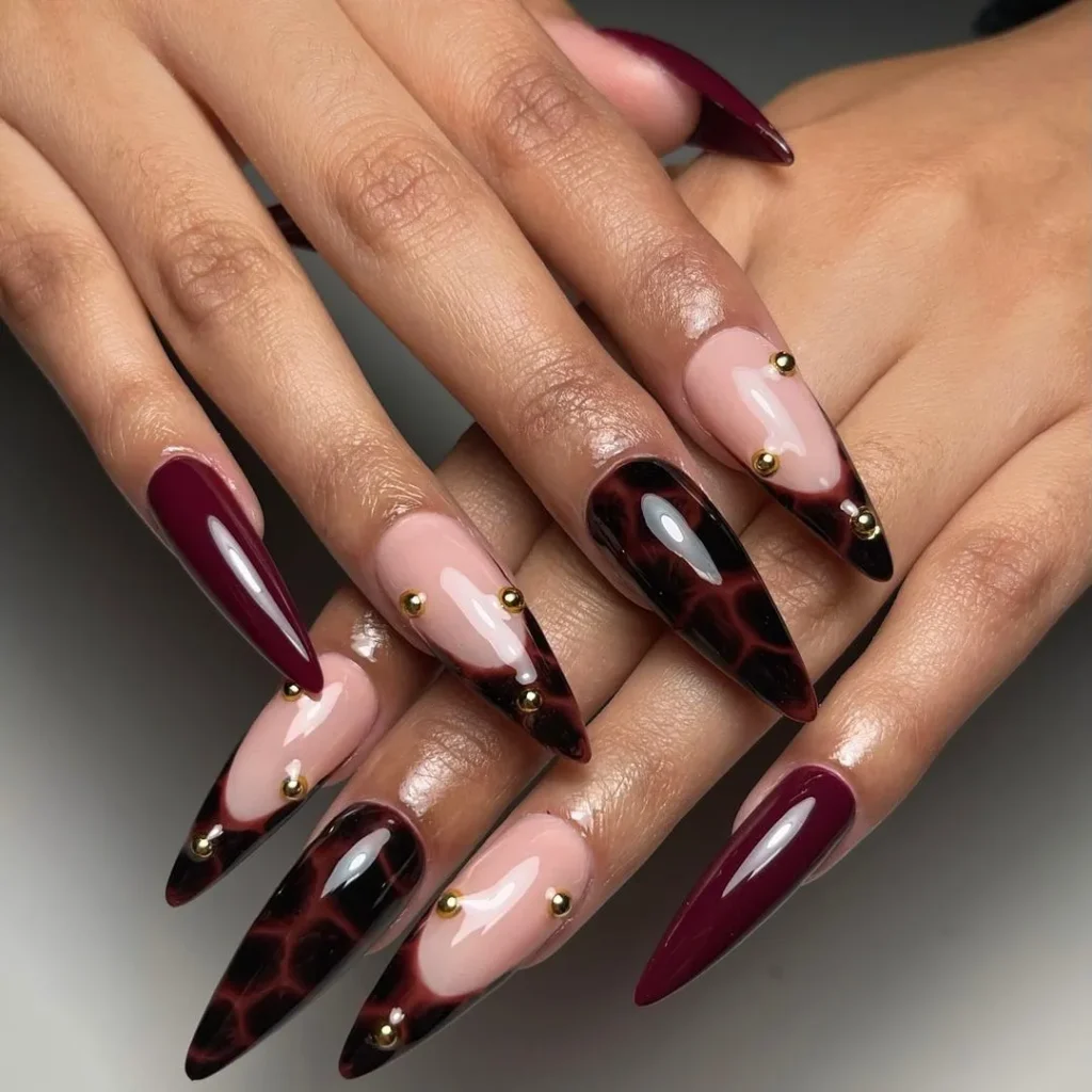 Maroon Tortoise Shell Nails