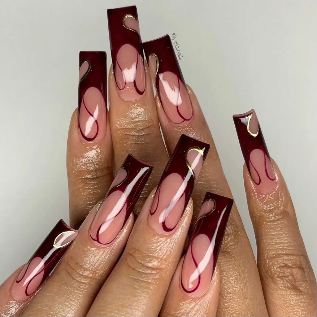 Maroon Swirl Nail Design